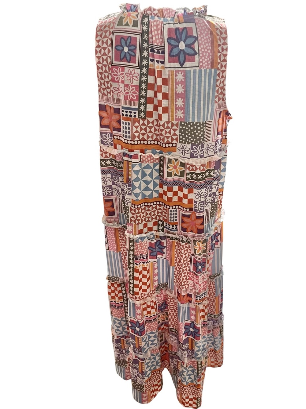 Patchwork Floral Tiered Maxi Dress - Multicolor Size Large - Picture 3 of 6
